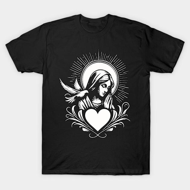 Holy Mary with heart and dove of peace T-Shirt by Tolan79 Magic Designs